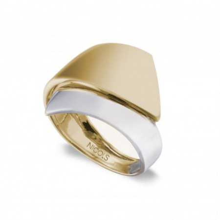 Gold Ring Elegance Double Band Flat Peaks Bicolor