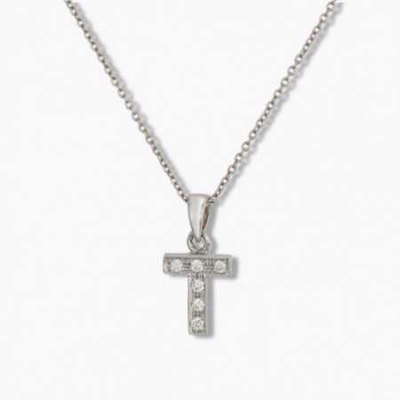 Initial Necklace T LETTER DIAMOND