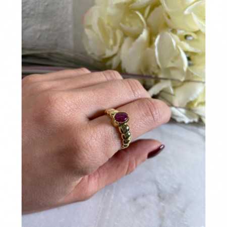 Yellow Gold Ring Ruby Cabochon NEW VINTAGE 533