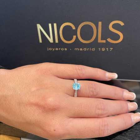 Gold and Zircon Ring Blue LONE NICOLE 1.50