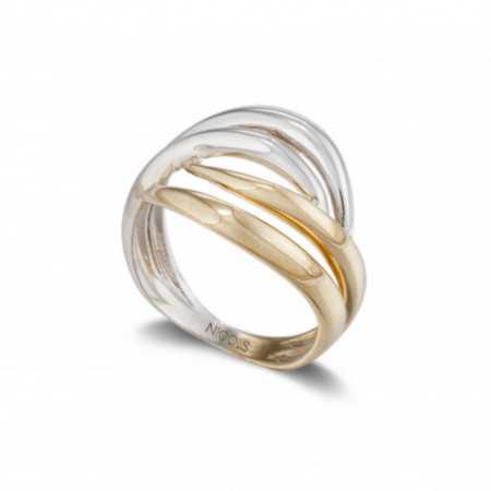 Sculptural Gold Ring You and I Double Band Yellow Gold and White Gold