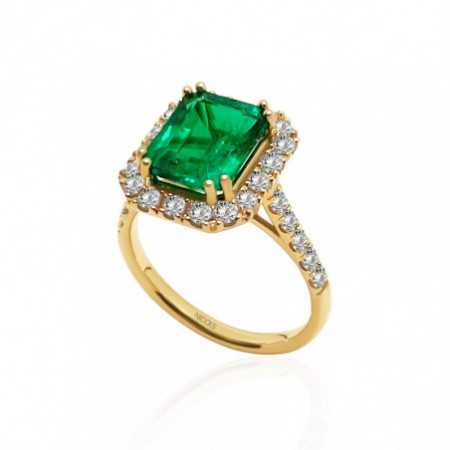 Emerald Ring 3.40ct Yellow Gold SUNRISE RECTANGLE