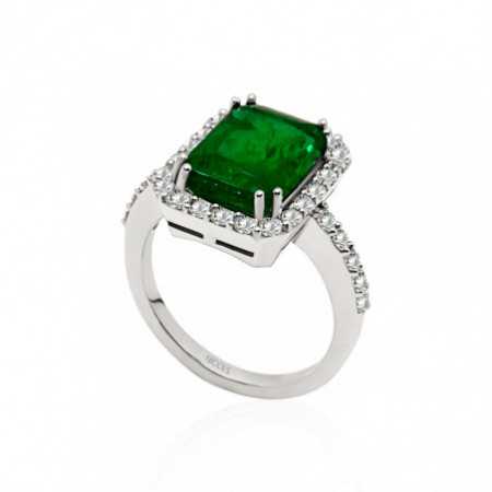 Emerald Ring 3.10ct White Gold SUNSET RECTANGLE