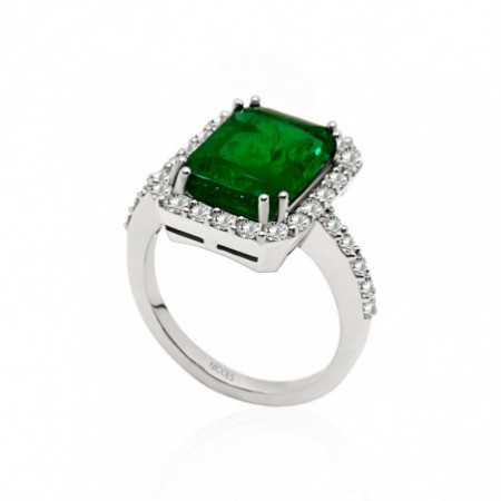 Emerald Ring 3.26ct White Gold SUNSET RECTANGLE