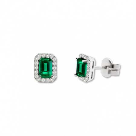 Emerald Earrings 1.30ct White Gold SUNSET RECTANGLE