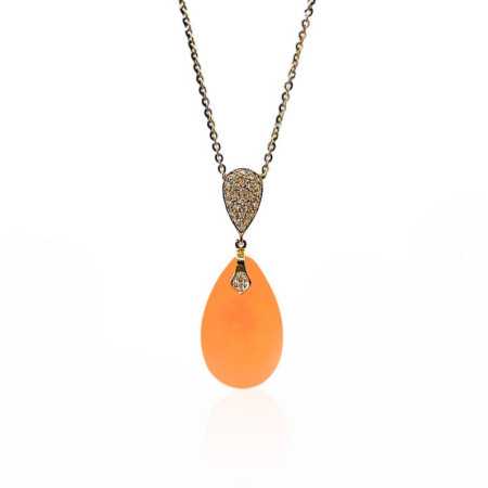 Orange Jade Pendant Gold and Diamonds SERENITY DROP