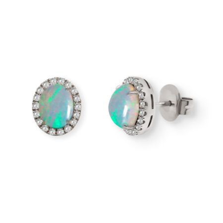 Opal and Diamond CABOCHON Earrings