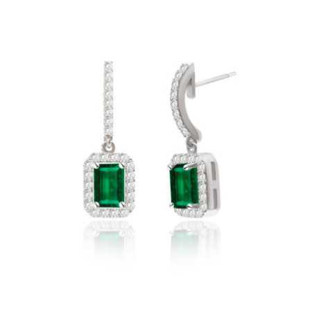 Emerald Earrings 1.35ct White Gold Sunset Rectangle