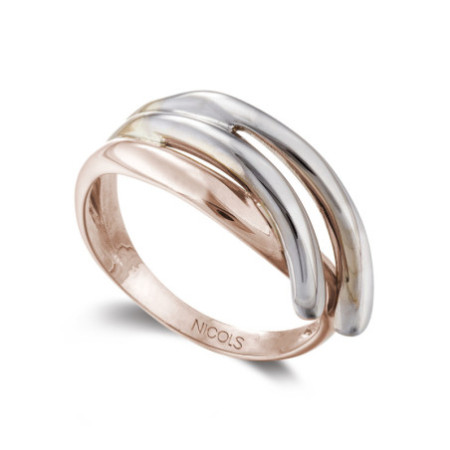 Gold Sculptural Double Whip Ring Rose Gold and White Gold