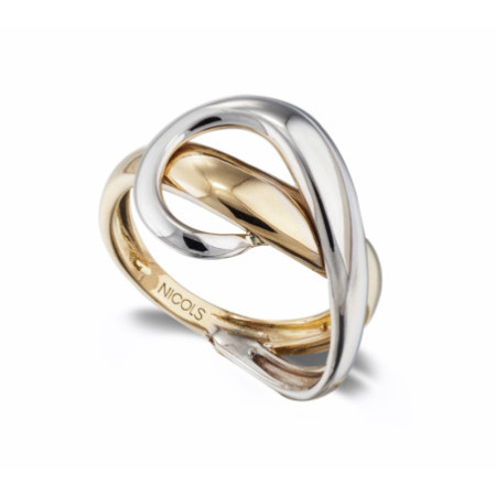 Ring Sculptural Gold Concave Wave Whip Gold Yellow and White