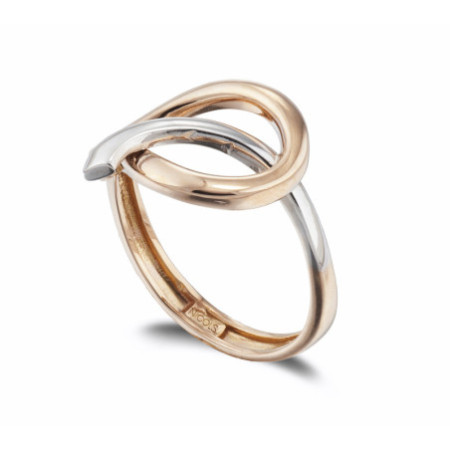 Ring Gold Sculptural Fine Wave Whip Concave Gold Rose and White