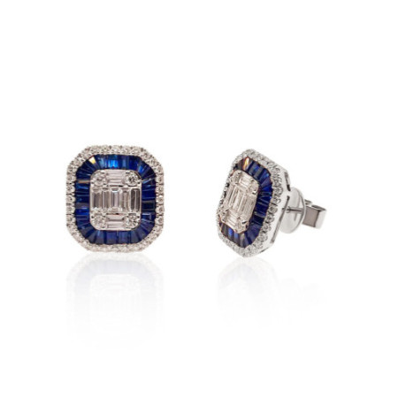 Square Seal Diamond Sapphires Earrings