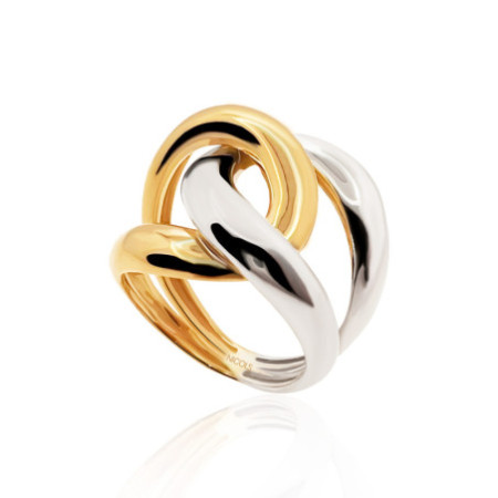 Ring Sculptural Gold Double Band Knot Yellow and White Gold