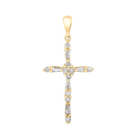 Yellow Gold Cross and Diamonds Latin Catholic Sign