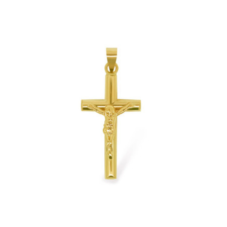 Yellow Gold Cross Christ Round Tube 24x14