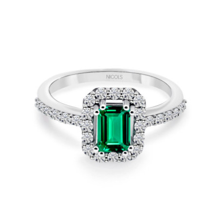 Emerald Ring 0.75ct White Gold SUNSET RECTANGLE
