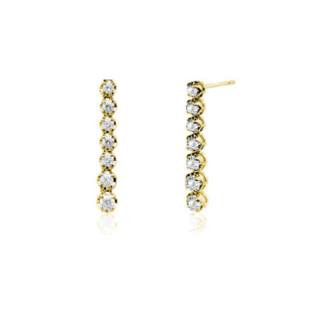 Long Diamond Earrings 0.98Ct Riviere Yellow Gold