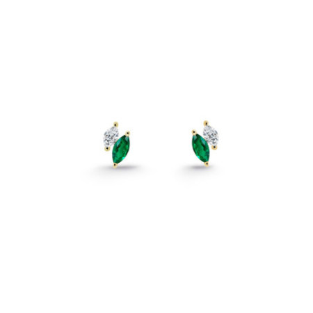 Marquise Climbing Earrings Diamonds and Emeralds Yellow Gold