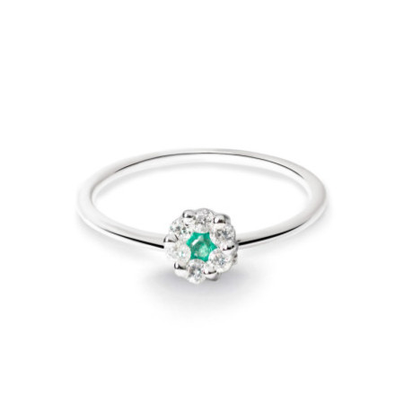 Camellia Diamonds and Emerald Ring 0.11