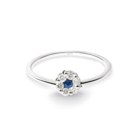 Camellia Diamonds and Sapphire Ring 0.11