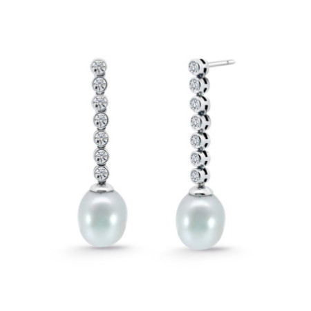 Pearl and Diamond Earrings Serenity Chatones 0.75 White Gold