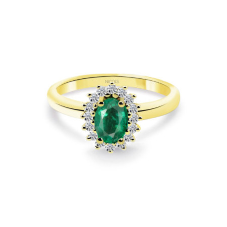 Emerald and Diamond Ring Yellow Gold Dahlia 0.50