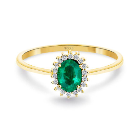 Emerald Ring 0.55 Candy Diamonds Yellow Gold