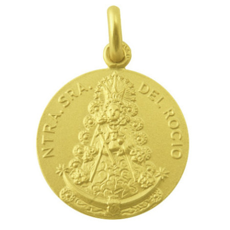 Gold medal Virgen del Rocío or Our Lady of Rocio. Made in Spain, solid 18-karat yellow gold.