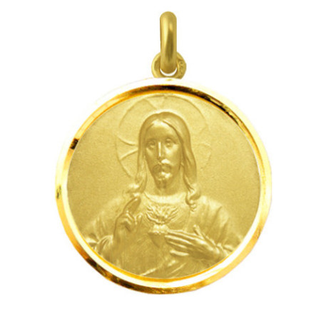Medalla Cristo Sagrado Corazón de Jesús con Bisel Oro 18kt